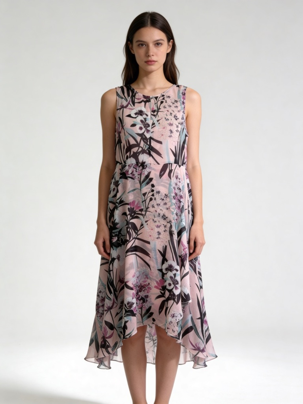 Tommy Hilfiger Pink Floral High Low Chiffon Midi Dress Size 12 - Picture 1 of 14